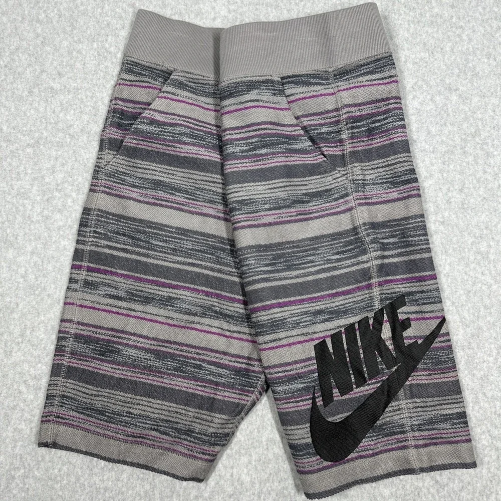 Nike FC‎ Shorts Men's Small Grey Purple Striped Athletic Drawstring French Terry